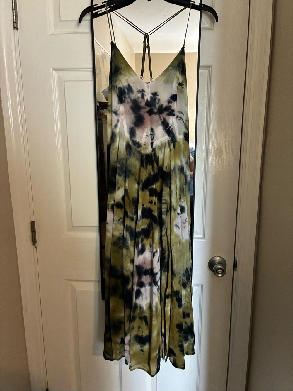 Sleeveless Tie-Dye Midi Dress in Olive Green and Pink